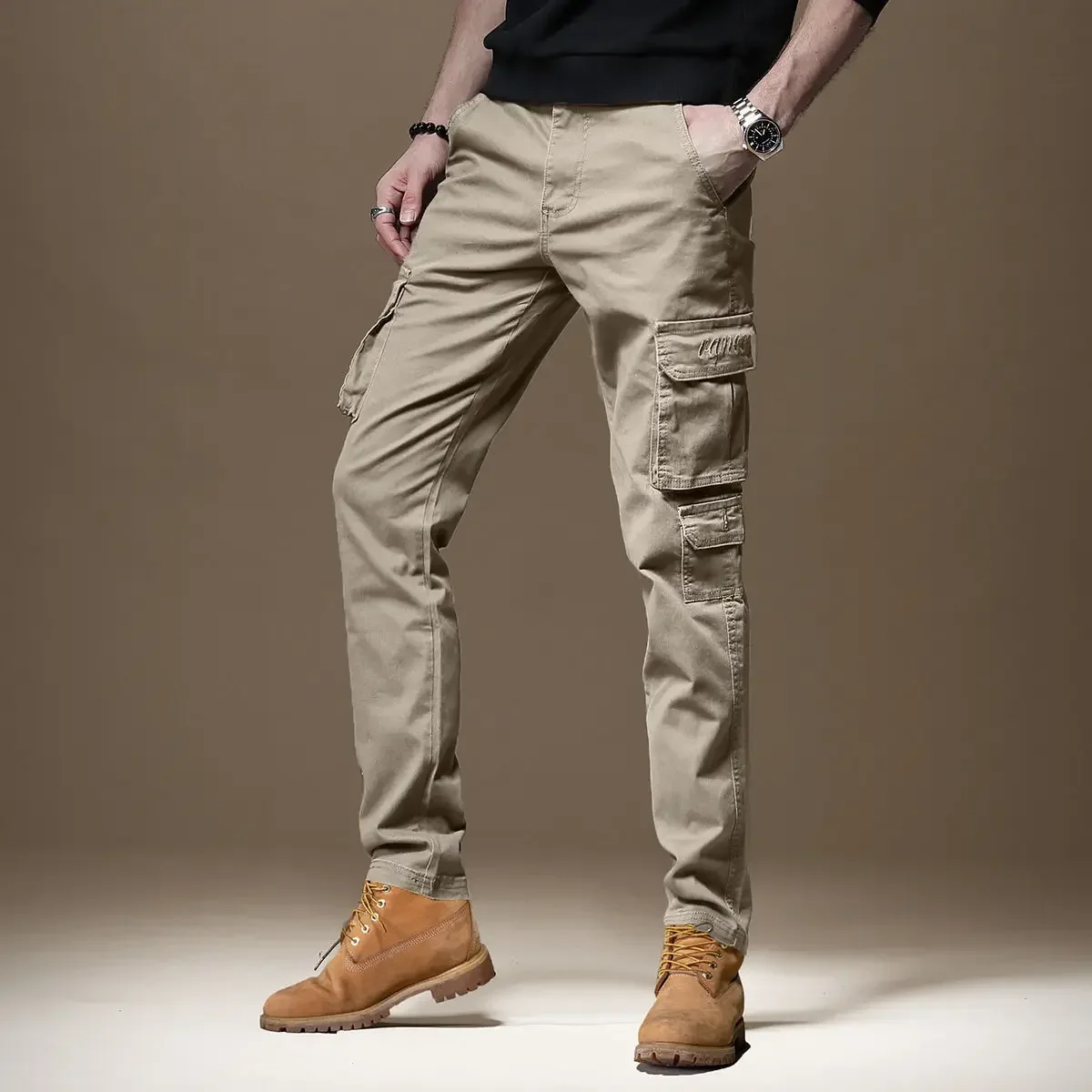 Woodworking Brand - بنطلون رجل أسود نحيف البضائع السراويل