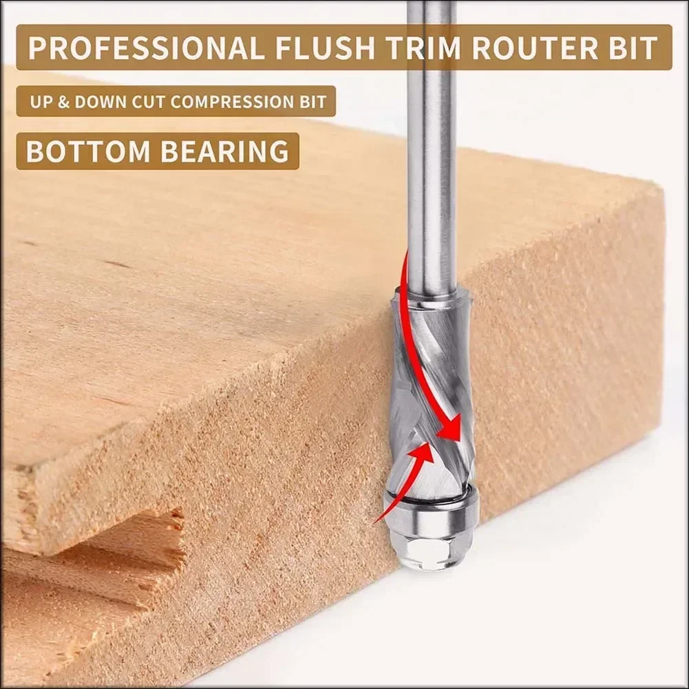 Woodworking Kickback - لقمة توجيه لتشذيب حلزونية مضغوطة ذات